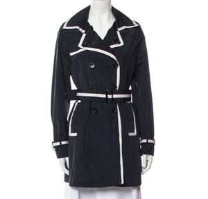 Jane‎ Post Iconic Navy White Nautical Nylon Midi Trench Coat Size M